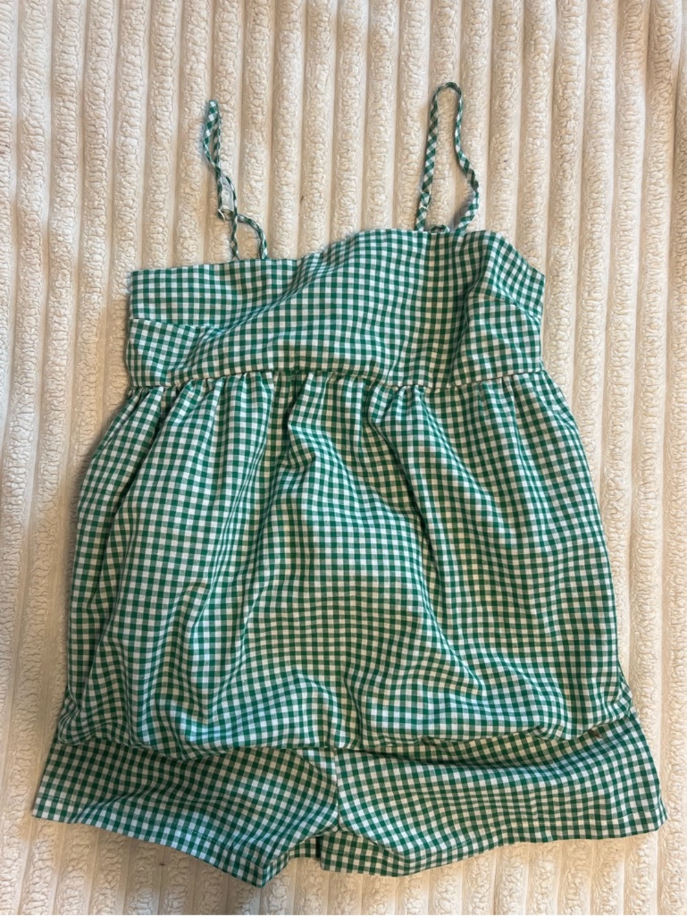 SHEIN Green and White Gingham Romper